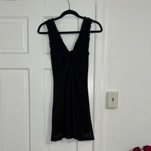 Elegant Black Lace Trim Nightgown